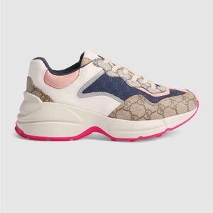 Gucci Pink White Rhyton Sneakers.